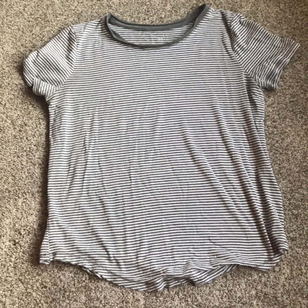 grey and white striped shirt